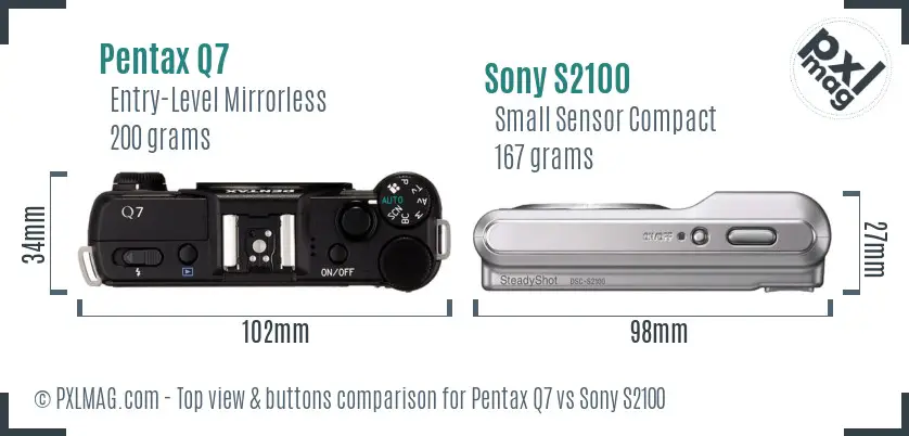 Pentax Q7 vs Sony S2100 top view buttons comparison