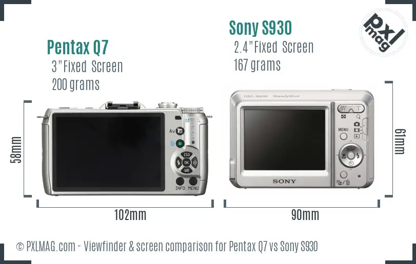Pentax Q7 vs Sony S930 Screen and Viewfinder comparison