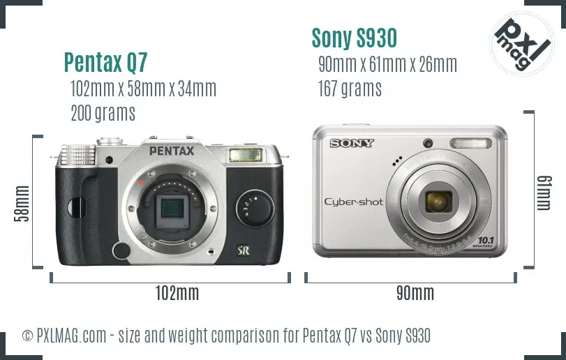 Pentax Q7 vs Sony S930 size comparison