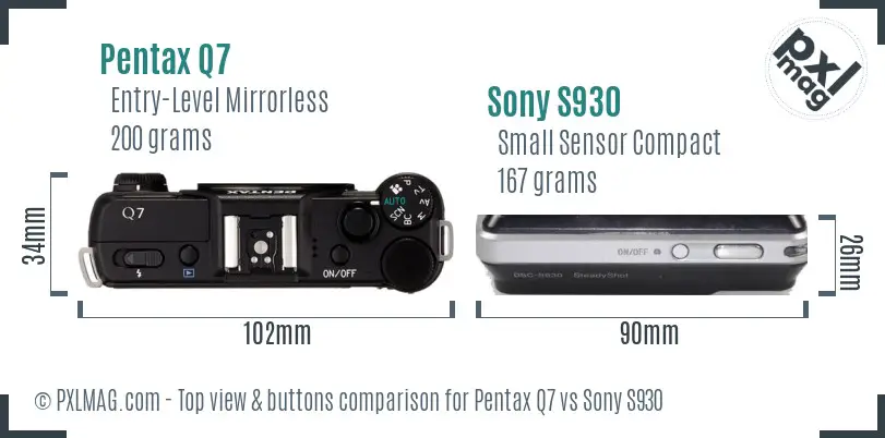 Pentax Q7 vs Sony S930 top view buttons comparison