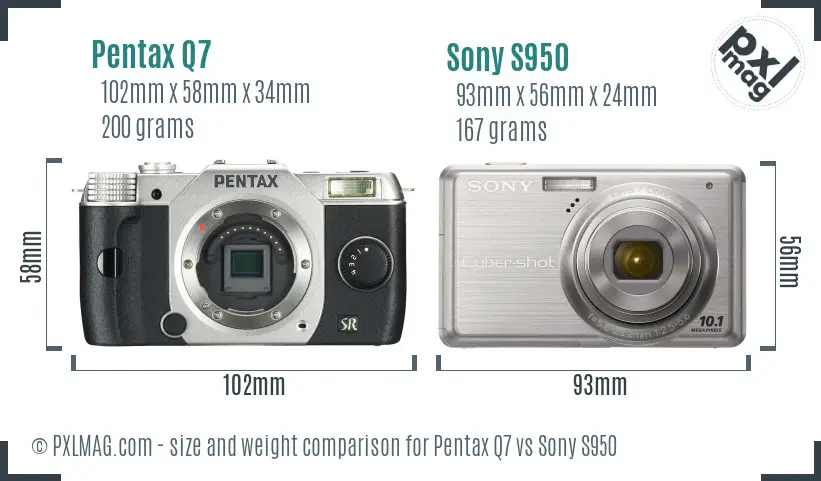 Pentax Q7 vs Sony S950 size comparison