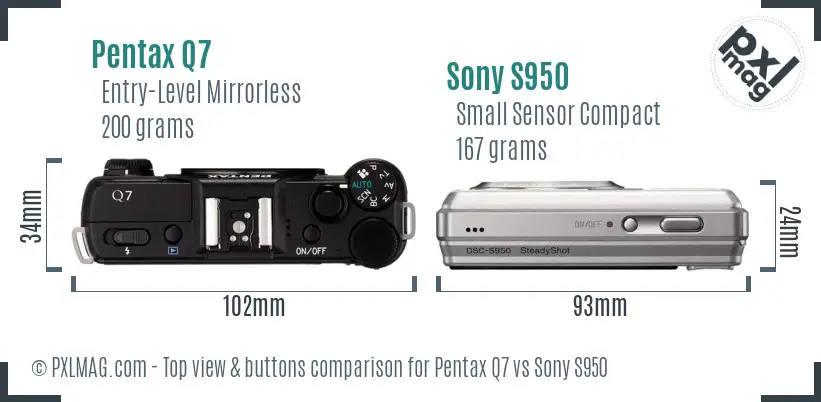 Pentax Q7 vs Sony S950 top view buttons comparison