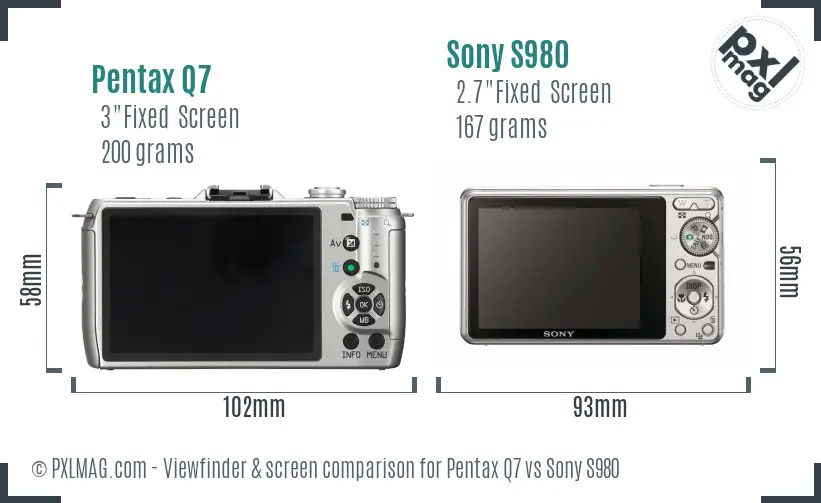 Pentax Q7 vs Sony S980 Screen and Viewfinder comparison
