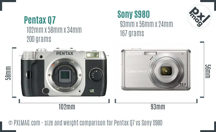 Pentax Q7 vs Sony S980 size comparison