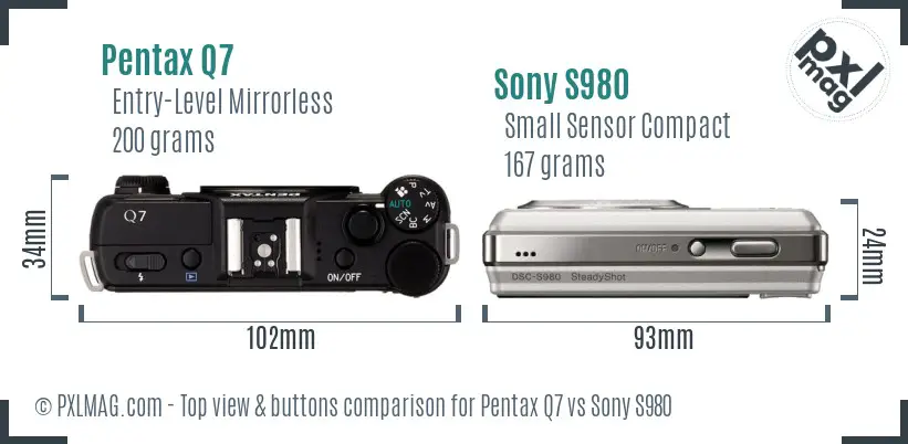 Pentax Q7 vs Sony S980 top view buttons comparison
