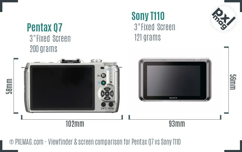 Pentax Q7 vs Sony T110 Screen and Viewfinder comparison
