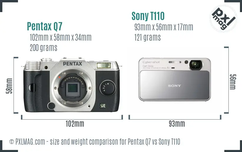 Pentax Q7 vs Sony T110 size comparison