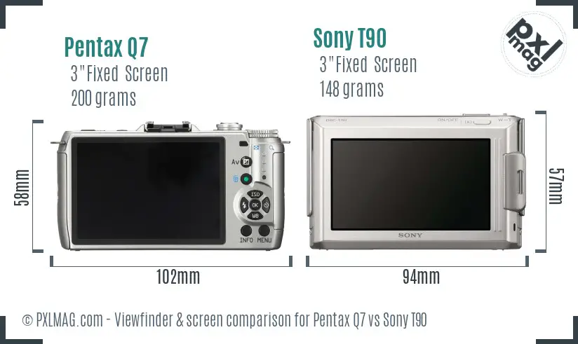 Pentax Q7 vs Sony T90 Screen and Viewfinder comparison