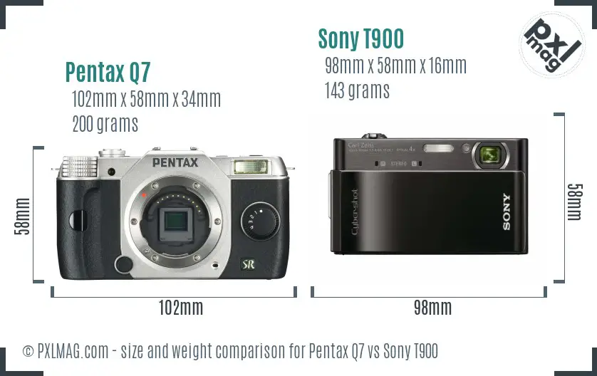 Pentax Q7 vs Sony T900 size comparison
