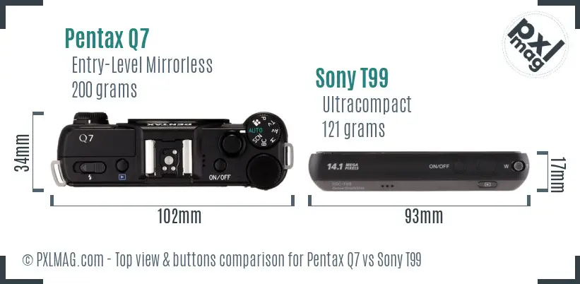 Pentax Q7 vs Sony T99 top view buttons comparison