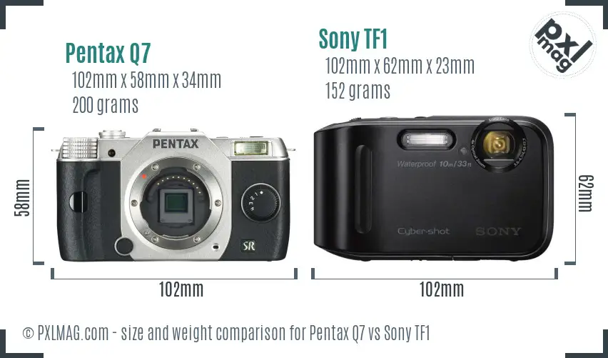 Pentax Q7 vs Sony TF1 size comparison
