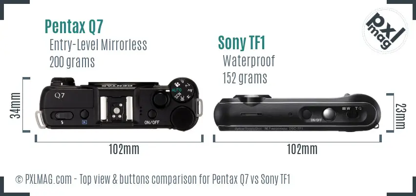 Pentax Q7 vs Sony TF1 top view buttons comparison