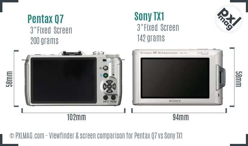 Pentax Q7 vs Sony TX1 Screen and Viewfinder comparison