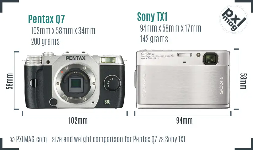 Pentax Q7 vs Sony TX1 size comparison