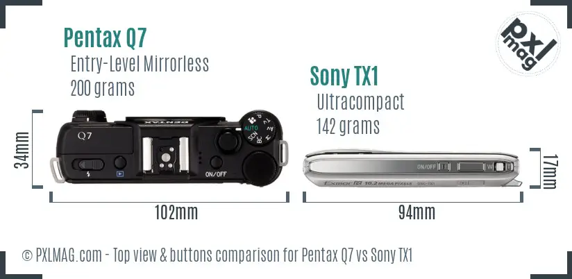 Pentax Q7 vs Sony TX1 top view buttons comparison