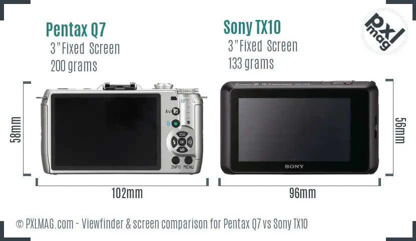 Pentax Q7 vs Sony TX10 Screen and Viewfinder comparison