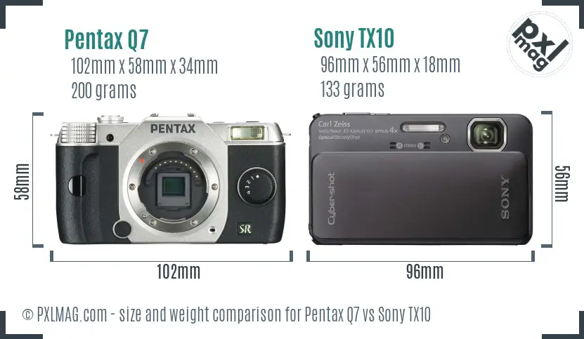 Pentax Q7 vs Sony TX10 size comparison