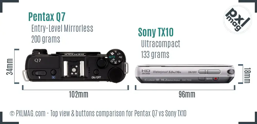 Pentax Q7 vs Sony TX10 top view buttons comparison
