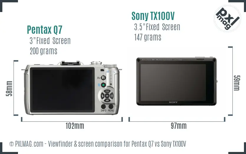 Pentax Q7 vs Sony TX100V Screen and Viewfinder comparison