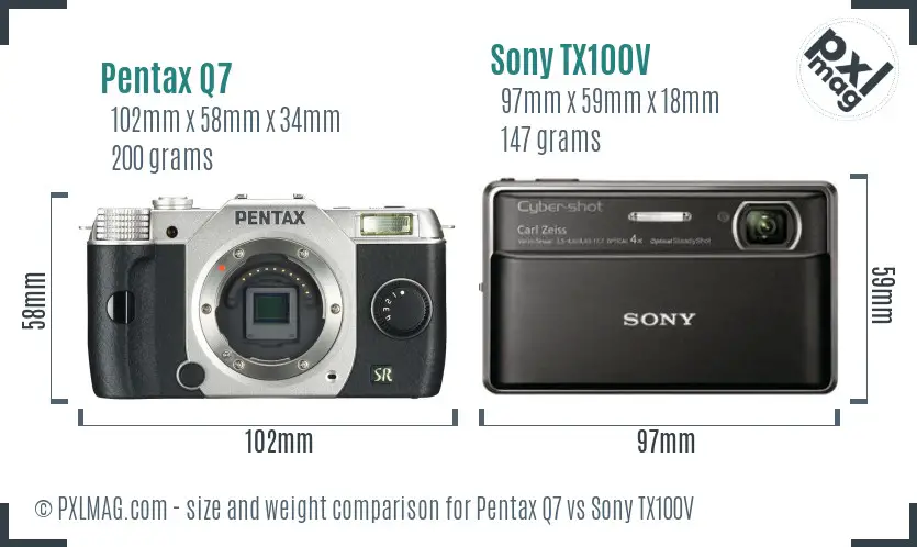 Pentax Q7 vs Sony TX100V size comparison