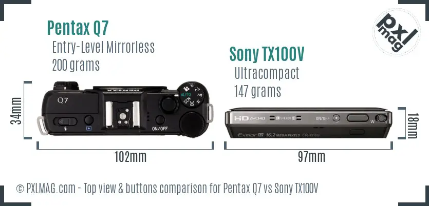 Pentax Q7 vs Sony TX100V top view buttons comparison