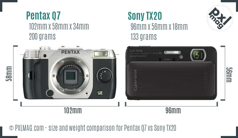 Pentax Q7 vs Sony TX20 size comparison
