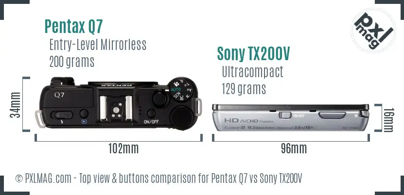 Pentax Q7 vs Sony TX200V top view buttons comparison