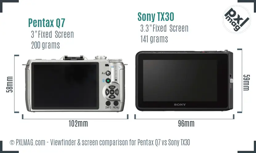 Pentax Q7 vs Sony TX30 Screen and Viewfinder comparison