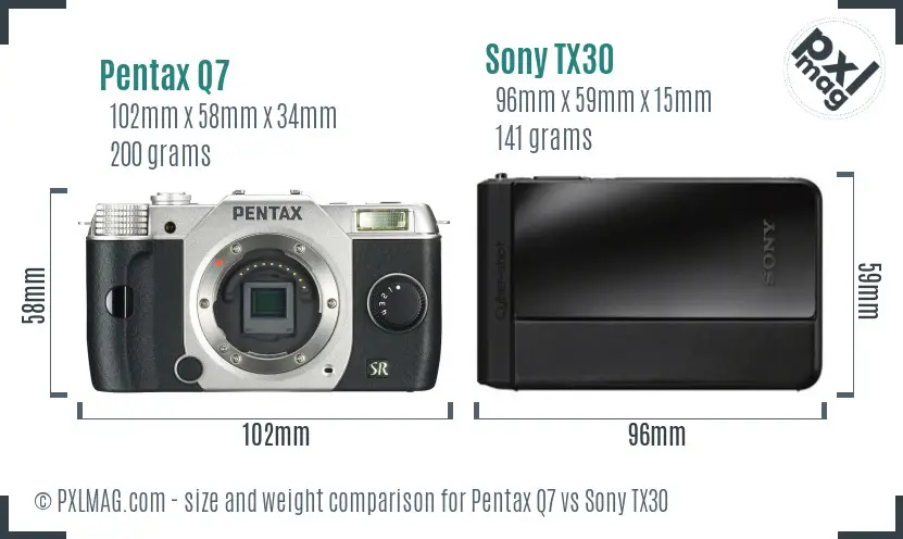 Pentax Q7 vs Sony TX30 size comparison