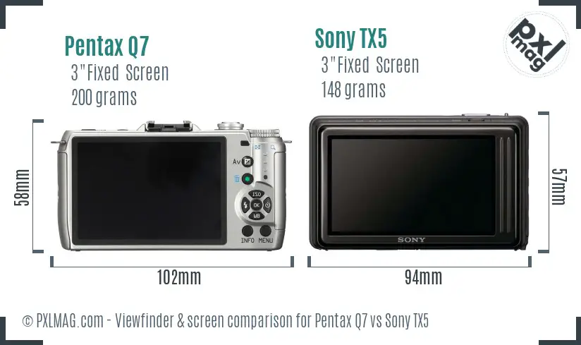 Pentax Q7 vs Sony TX5 Screen and Viewfinder comparison
