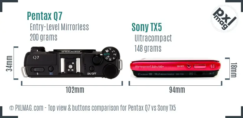 Pentax Q7 vs Sony TX5 top view buttons comparison