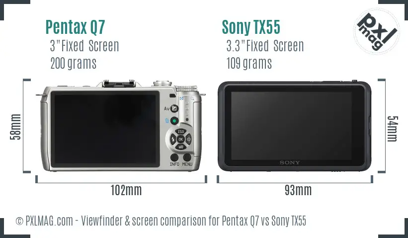 Pentax Q7 vs Sony TX55 Screen and Viewfinder comparison