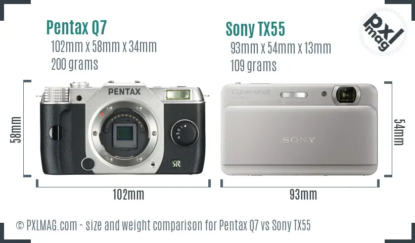 Pentax Q7 vs Sony TX55 size comparison