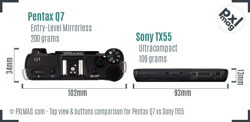 Pentax Q7 vs Sony TX55 top view buttons comparison