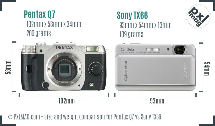 Pentax Q7 vs Sony TX66 size comparison