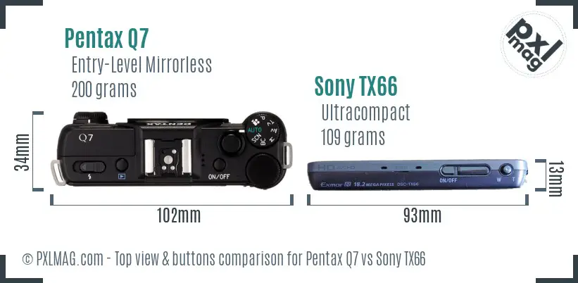 Pentax Q7 vs Sony TX66 top view buttons comparison