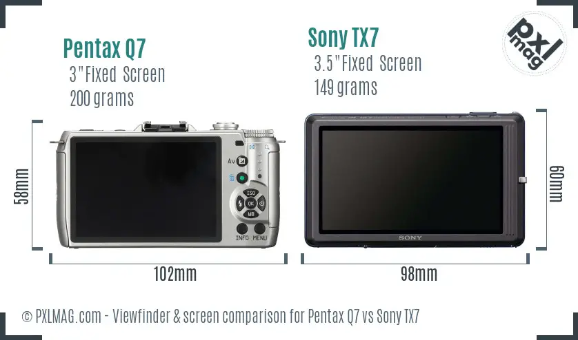 Pentax Q7 vs Sony TX7 Screen and Viewfinder comparison