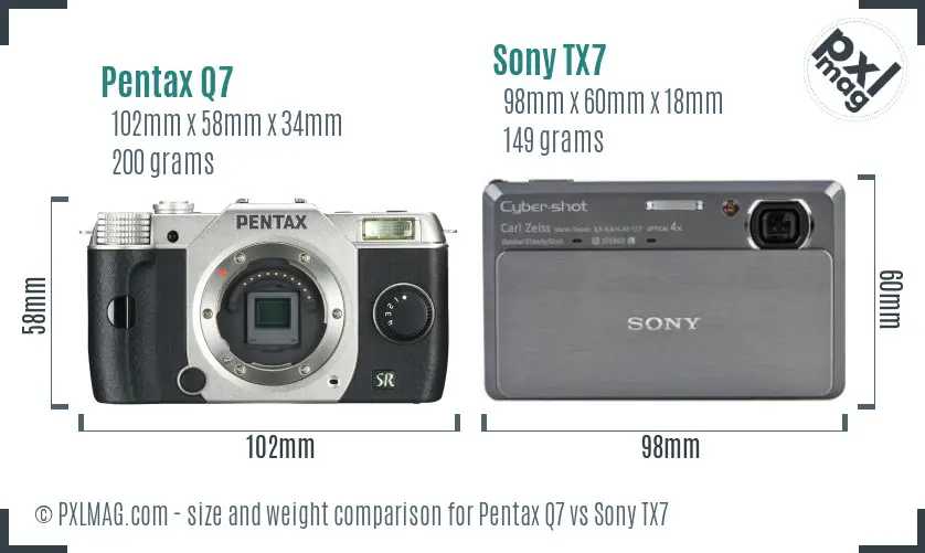 Pentax Q7 vs Sony TX7 size comparison