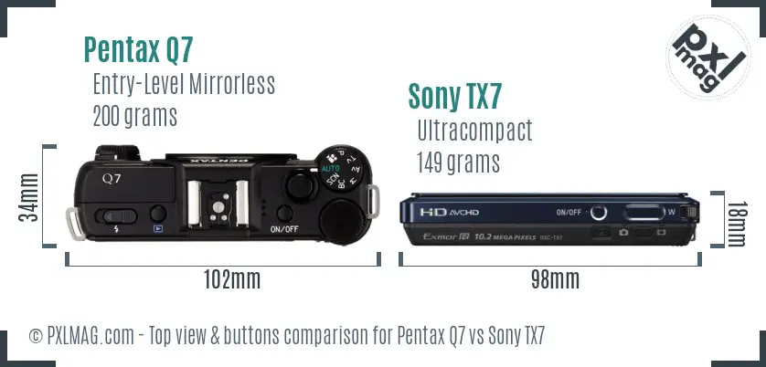 Pentax Q7 vs Sony TX7 top view buttons comparison