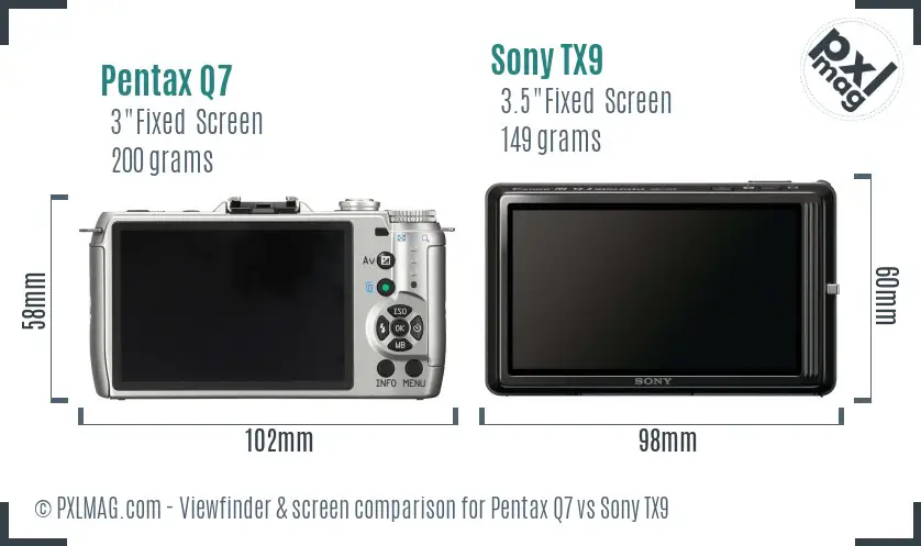 Pentax Q7 vs Sony TX9 Screen and Viewfinder comparison
