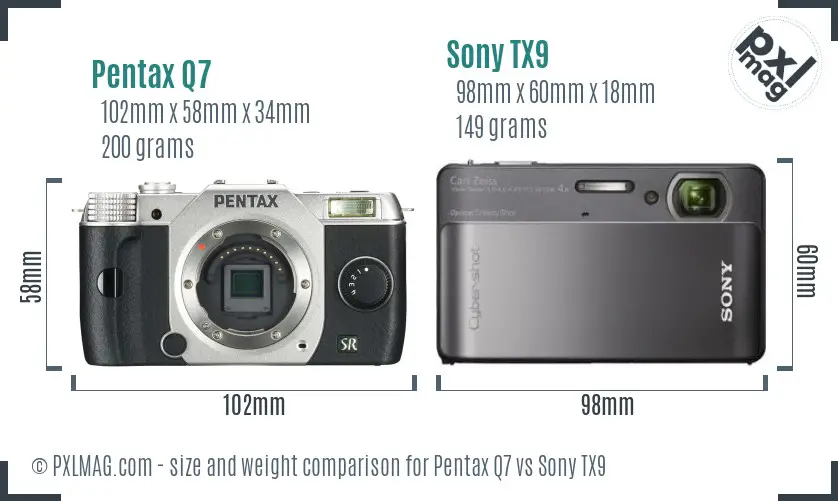 Pentax Q7 vs Sony TX9 size comparison
