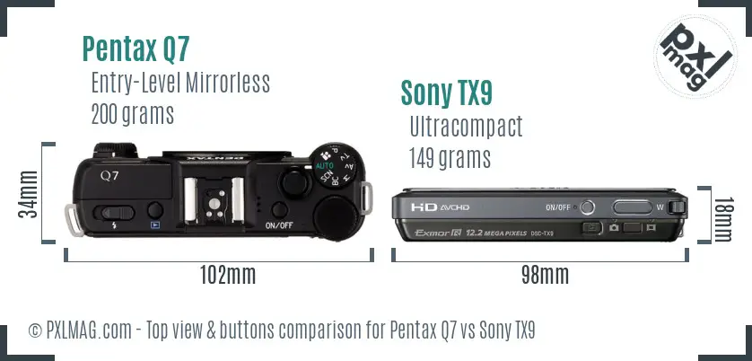 Pentax Q7 vs Sony TX9 top view buttons comparison