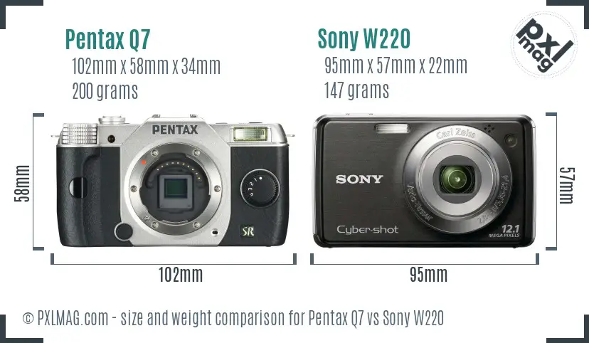 Pentax Q7 vs Sony W220 size comparison