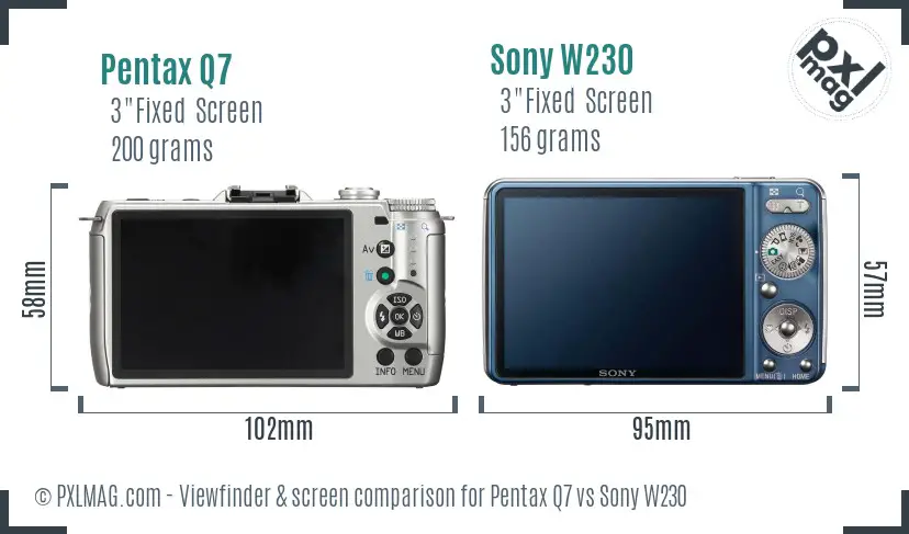 Pentax Q7 vs Sony W230 Screen and Viewfinder comparison