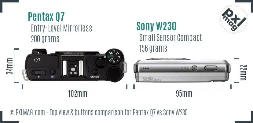 Pentax Q7 vs Sony W230 top view buttons comparison