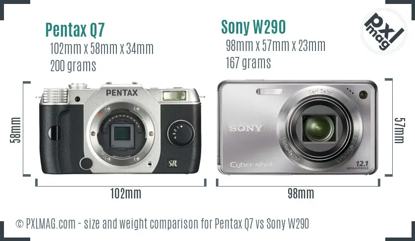 Pentax Q7 vs Sony W290 size comparison Pentax Q7 vs Sony W290 size comparison