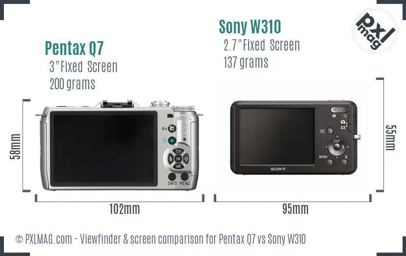Pentax Q7 vs Sony W310 Screen and Viewfinder comparison