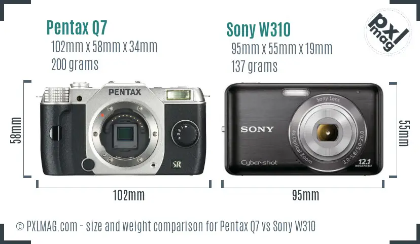 Pentax Q7 vs Sony W310 size comparison