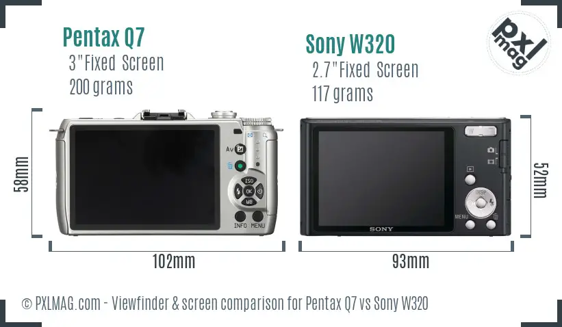 Pentax Q7 vs Sony W320 Screen and Viewfinder comparison