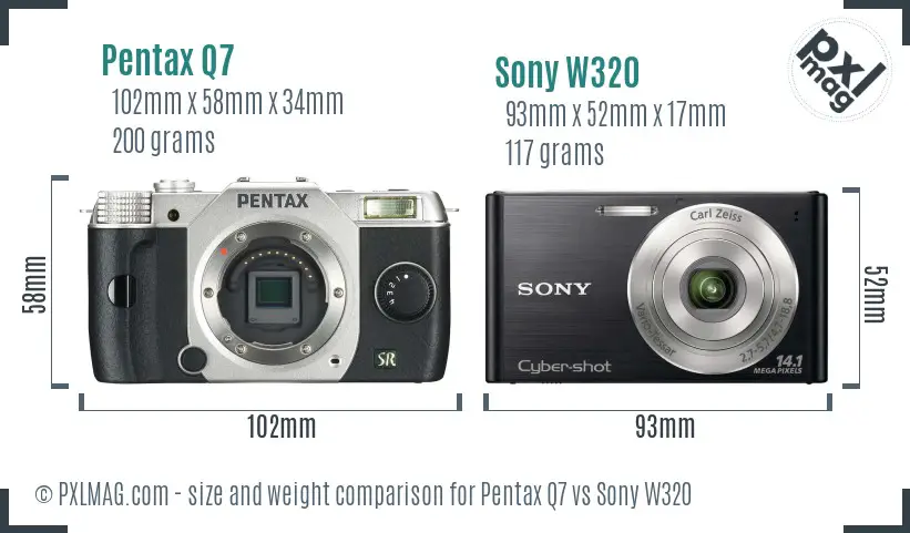 Pentax Q7 vs Sony W320 size comparison